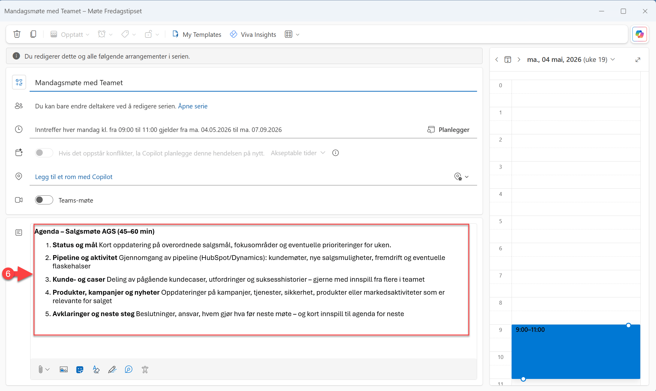 Hvordan redigere gjentakende møter i Outlook kalenderen 5