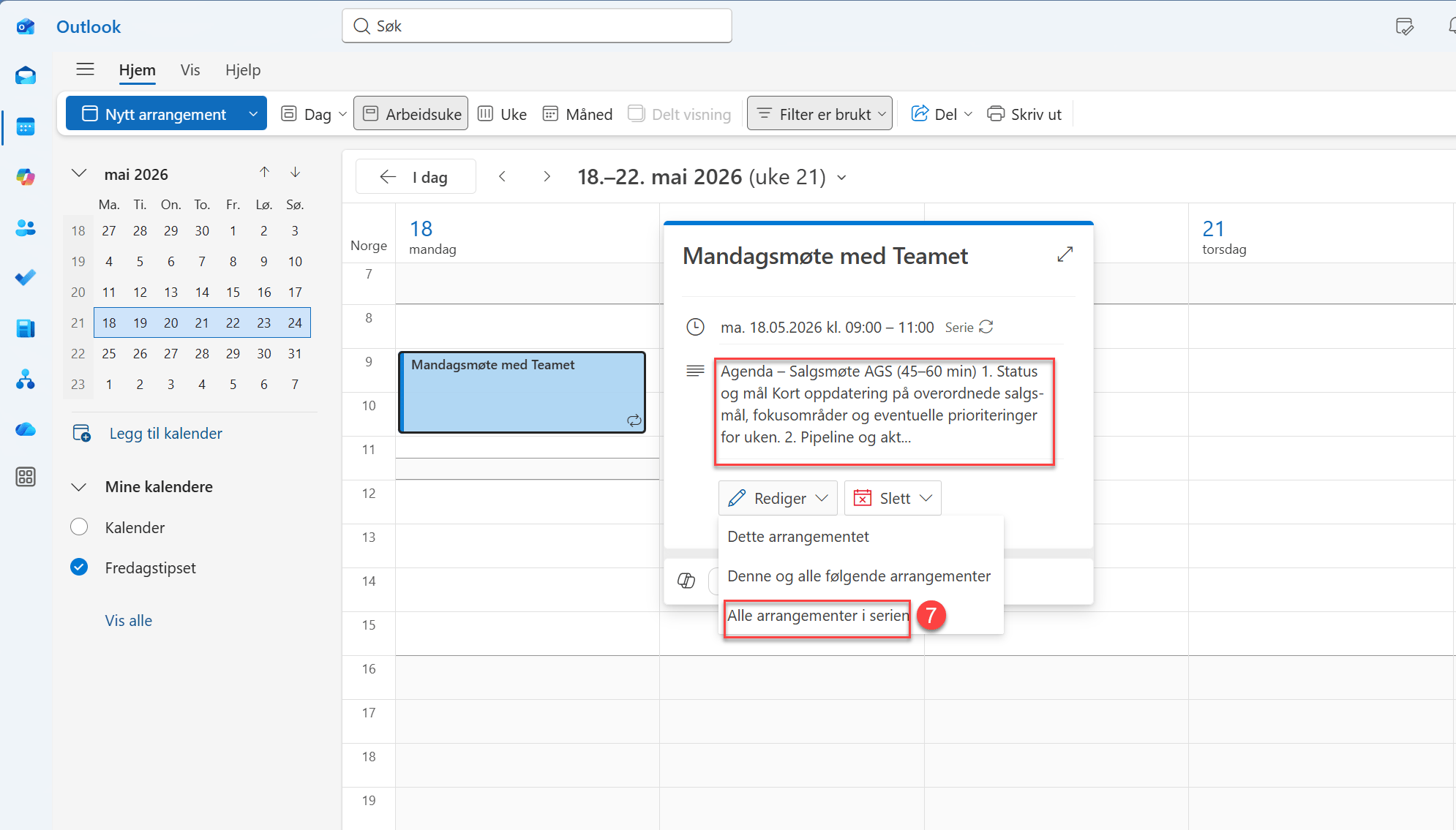 Hvordan redigere gjentakende møter i Outlook kalenderen 6