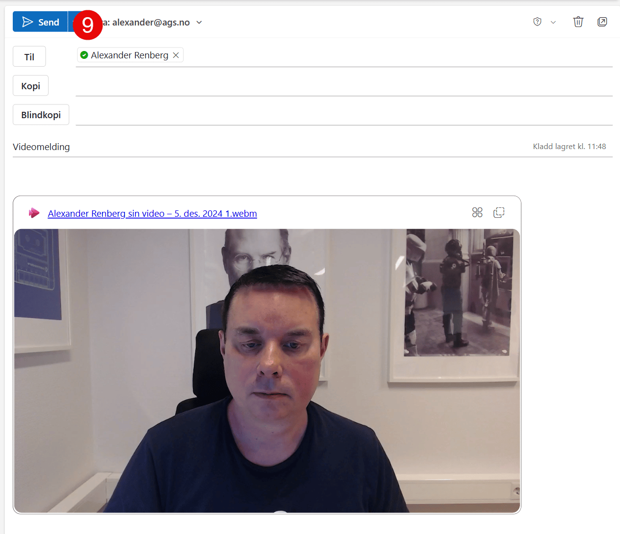 Hvordan sende videomelding i Outlook 10