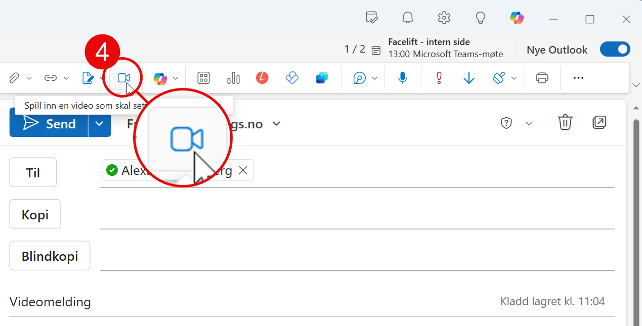 Hvordan sende videomelding i Outlook 3