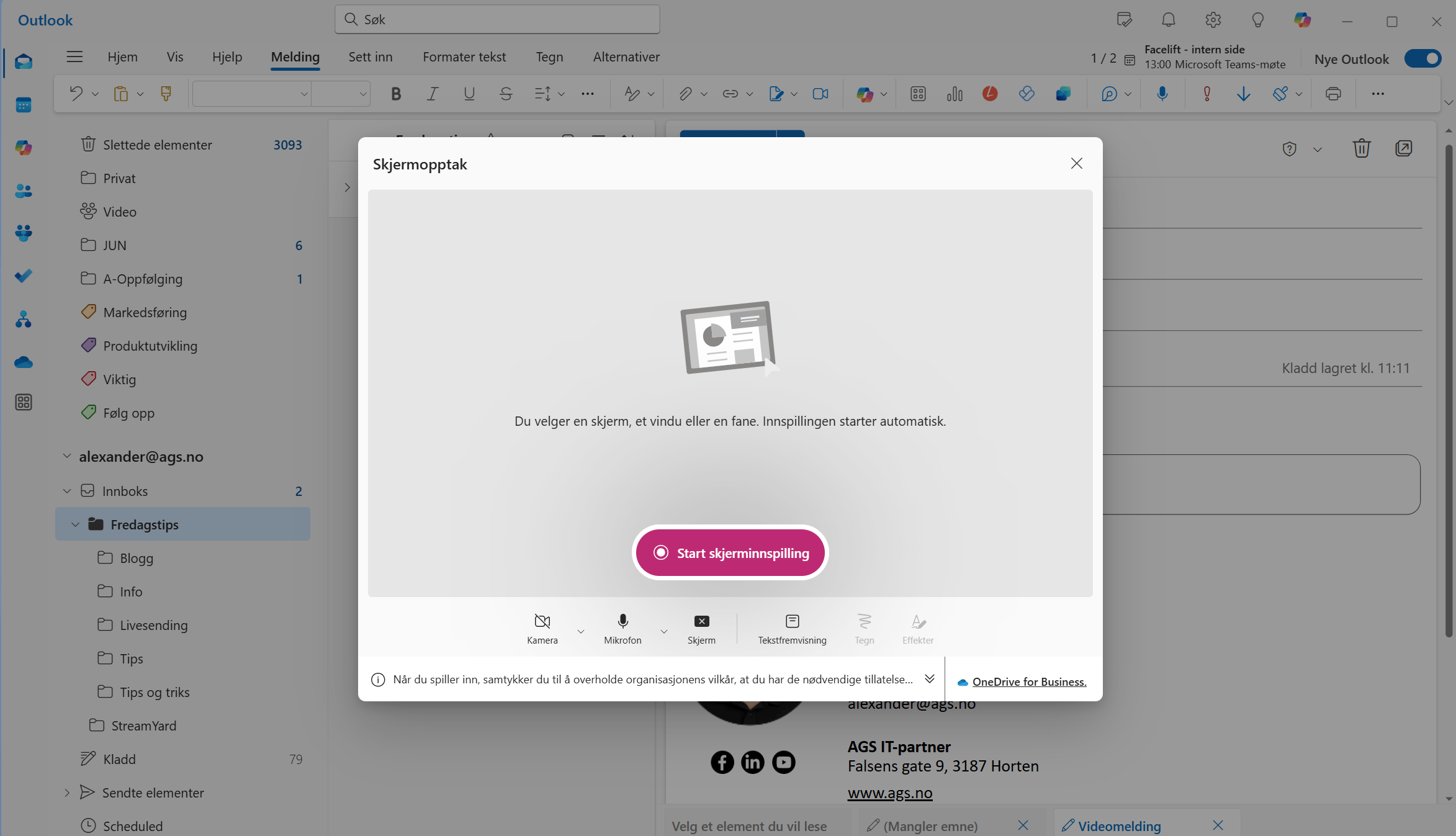 Hvordan sende videomelding i Outlook 4