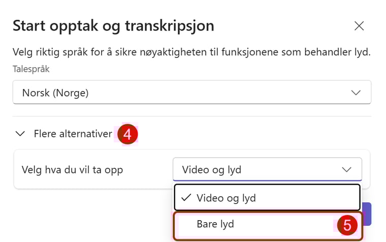 Hvordan ta lydopptak av teams møter 5-1