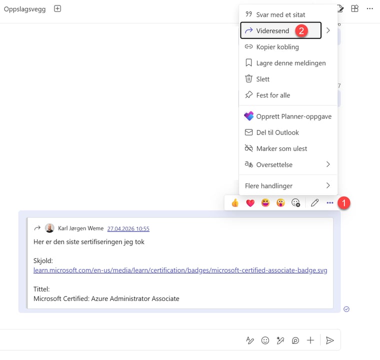 Hvordan videresende chat meldinger i Teams 2