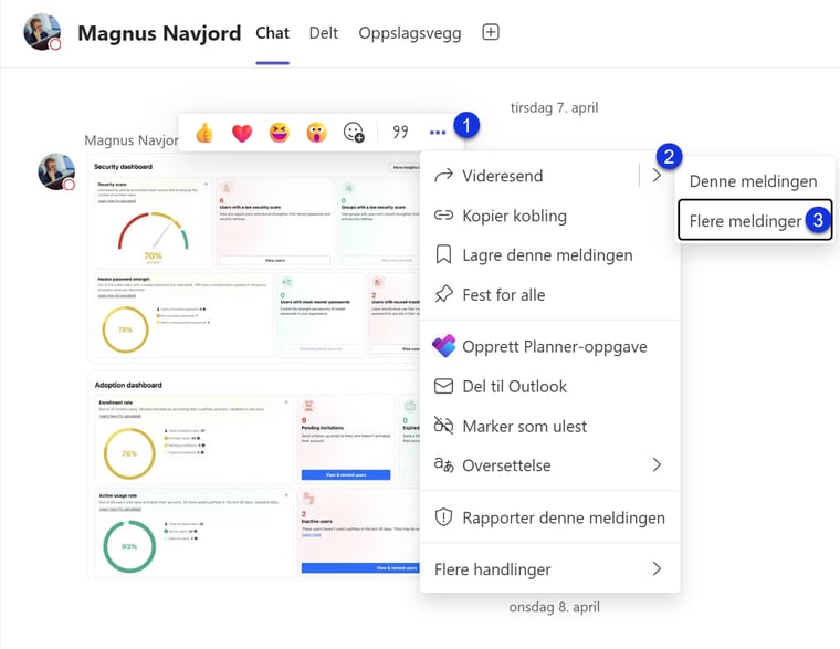 Hvordan videresende chat meldinger i Teams 5