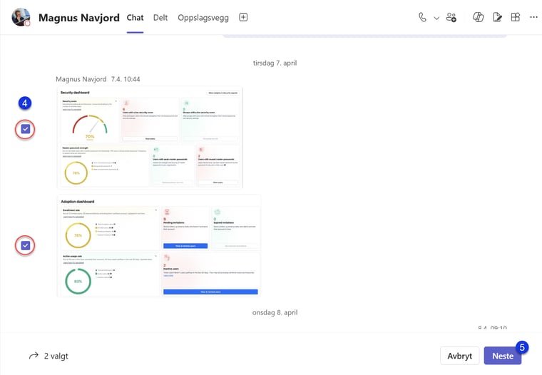 Hvordan videresende chat meldinger i Teams 6