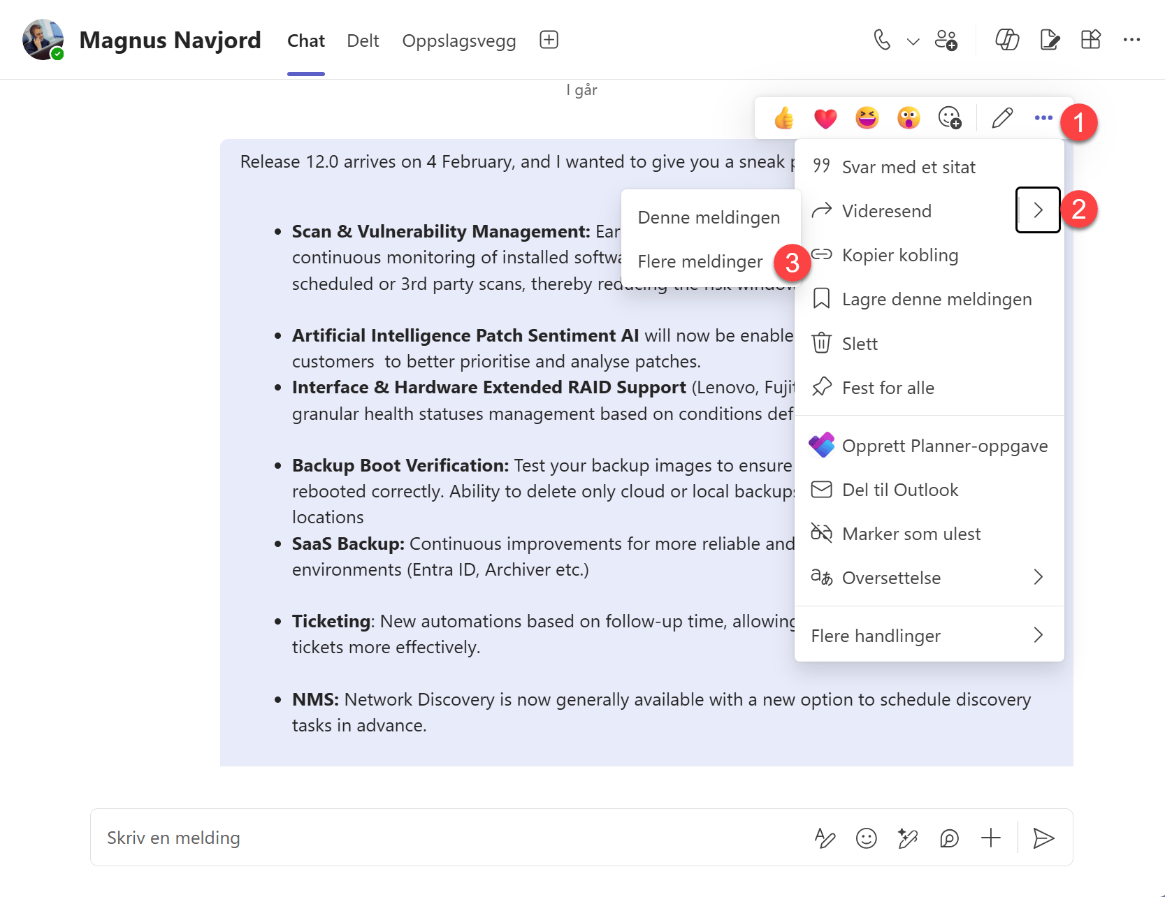 Hvordan videresende flere meldinger samtidig i Teams Chat 3