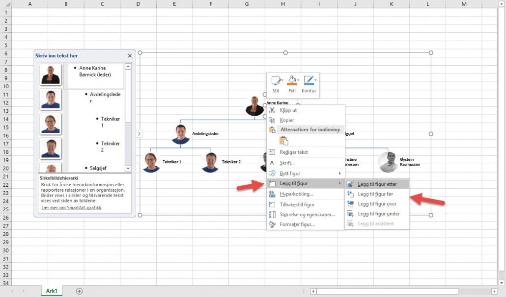 Hvordam lage organisasjonskart i Excel, Word eller Powerpoint 3