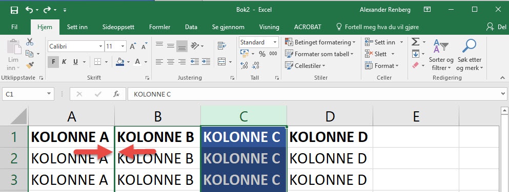 Hvordan flytte kolonner i Excel 