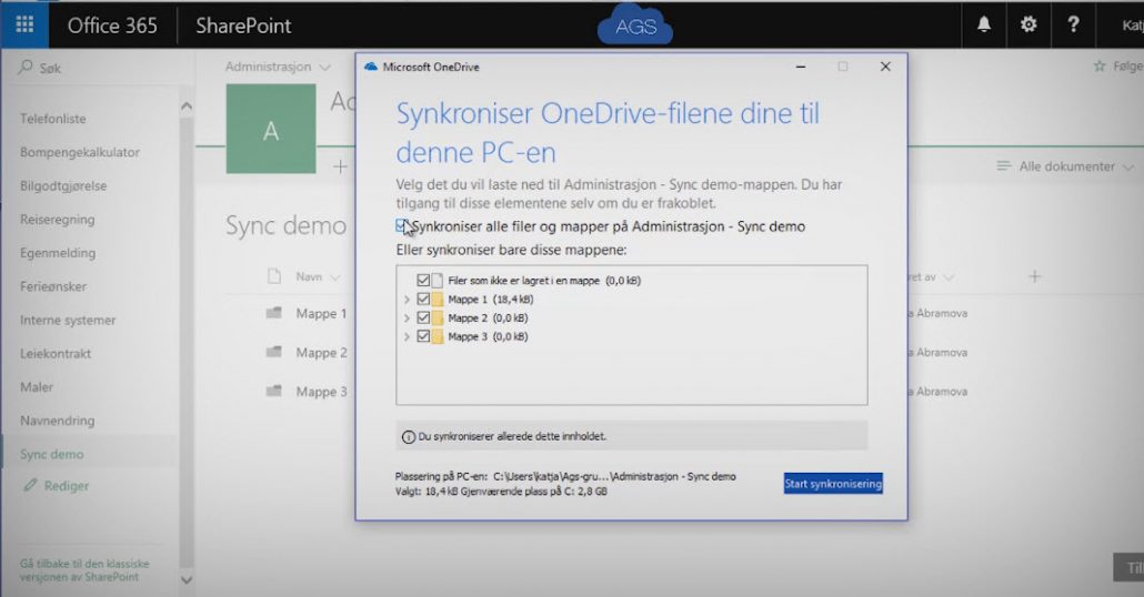 Slik synkroniserer du mapper i Onedrive og Sharepoint 2