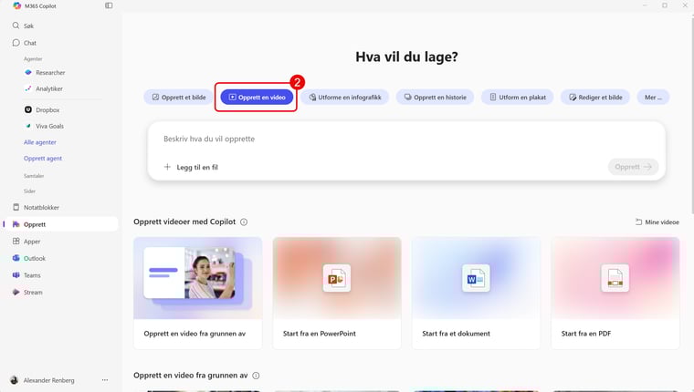 Lag en video med Microsoft 365 Copilot-appen 2