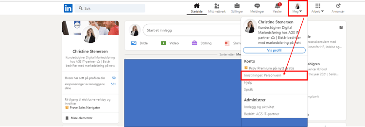 Linkedin innstillinger