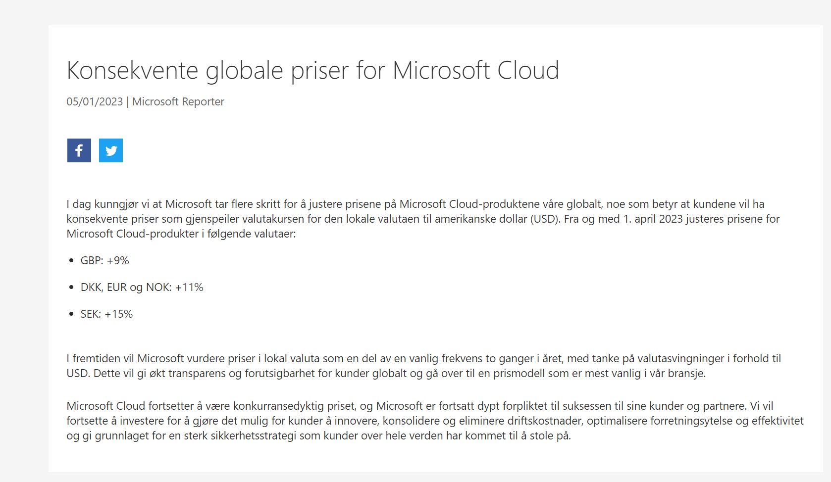 Microsoft øker prisene APril 2023