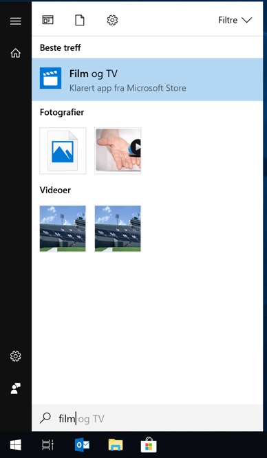 Søk film i Windows 10