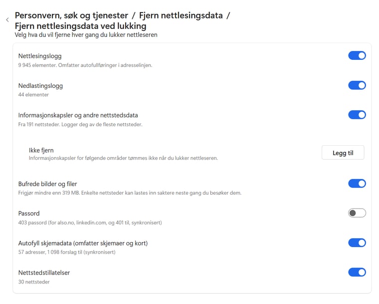 Sikkerhetstips for nettleseren – fjern sporing og logger automatiske Edge 5