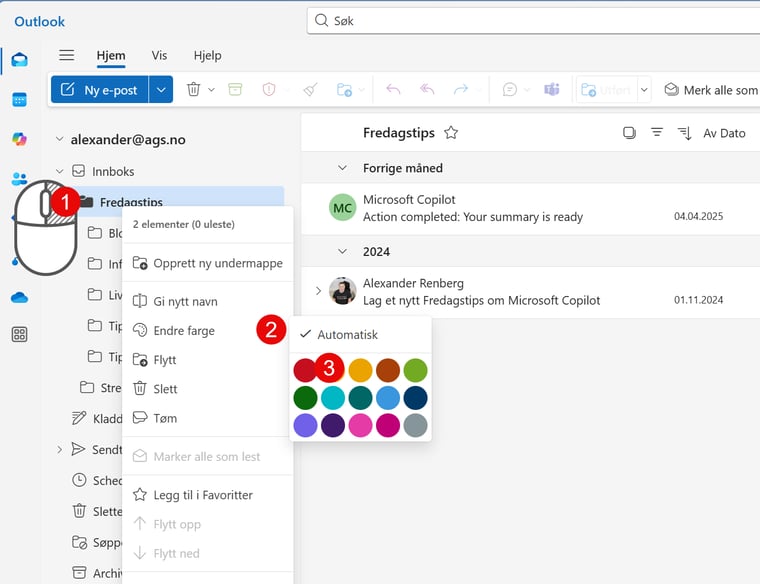 Slik farger du innboksen i Outlook 2