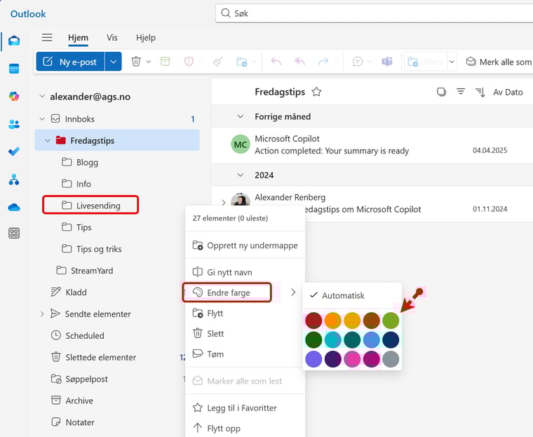 Slik farger du innboksen i Outlook 4