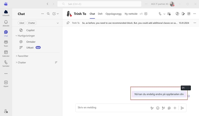 Velg Enter-tastens funksjon i Teams chat 1