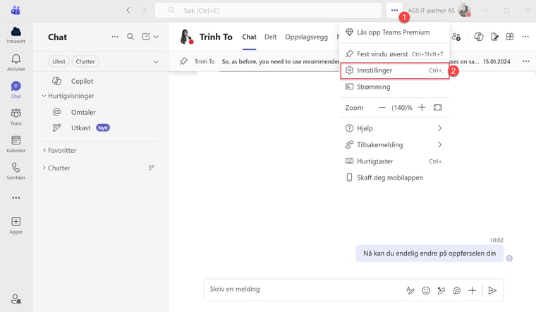Velg Enter-tastens funksjon i Teams chat 2