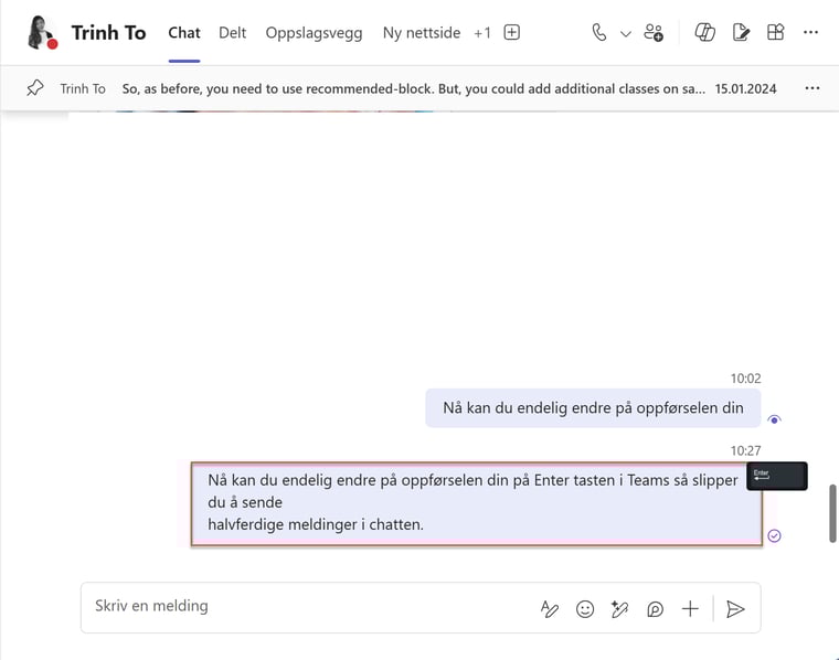 Velg Enter-tastens funksjon i Teams chat 5