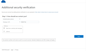 Microsoft "Additional security verification" -  text message