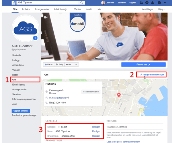 redigere kategori, navn og brukernavn på Facebook